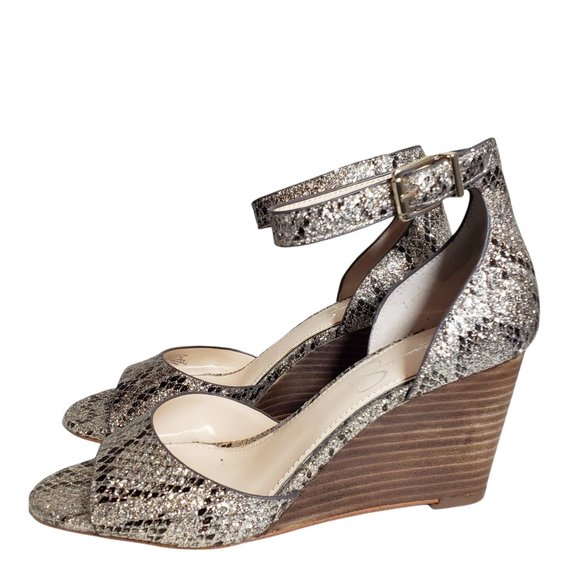 Jessica Simpson Womens Gold Snake Print Sparkle Buckle Open Toe Wedge Sandals 7M - Picture 2 of 11